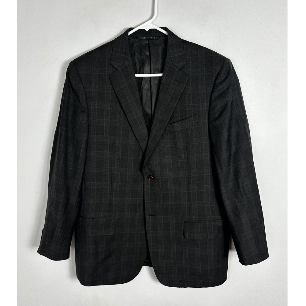Canali Mens Wool Blazer Sz 40R (50R Italian) Plaid Charcoal Gray Two Button Coat
